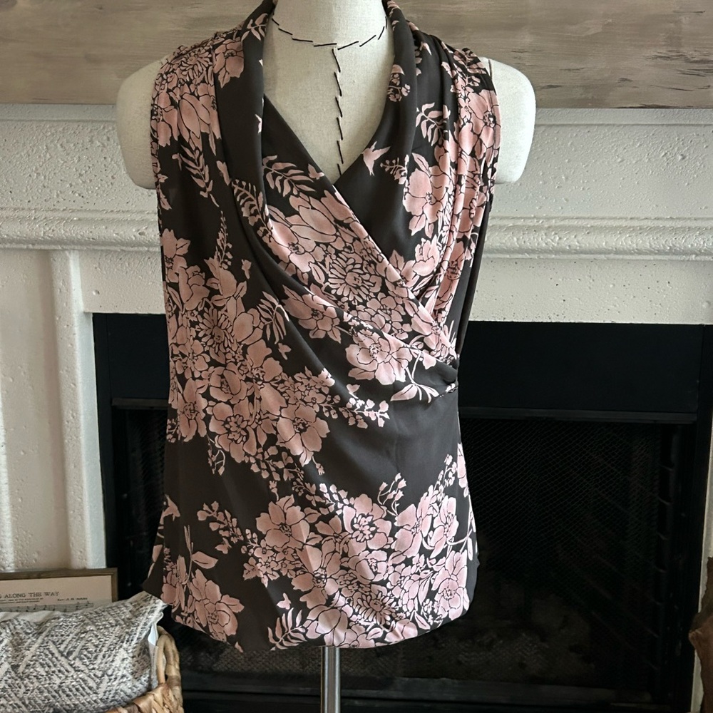 CAbi Pink and Gold Wrap Blouse